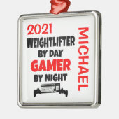 Weeglifter houdt van het spelen van VideoSpelen KL Metalen Ornament (Links)