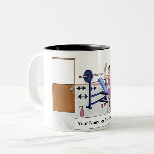 Weeglifter - Vrouw, persoonlijke Cartoon Tweekleurige Koffiemok (Voorkant links)