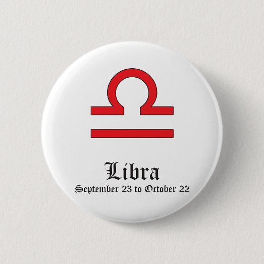 WEEGSCHAAL ASTROLOGISCH TEKEN, SYMBOOL ZODIAC RONDE BUTTON 5,7 CM (Voorkant)