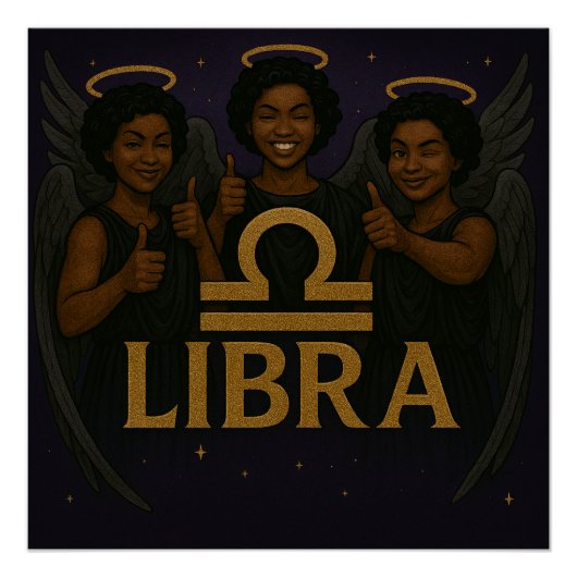 Weegschaal Black Angel Zodiac Glossy Poster (Voorkant)