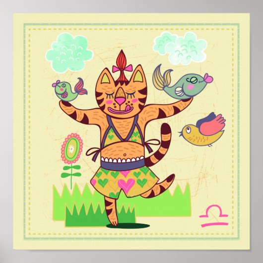 Weegschaal Cat Zodiac Nursery Print (Voorkant)