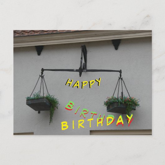 Weegschaal Cust. Tekst Happy Birthday Briefkaart (Voorkant)