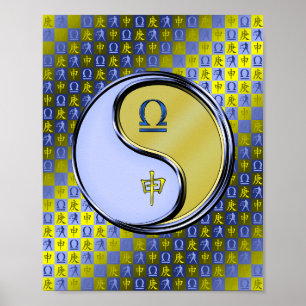 Weegschaal en metalen aap poster