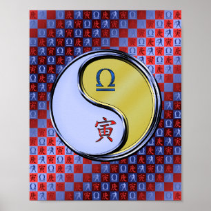 Weegschaal en metalen tijger poster