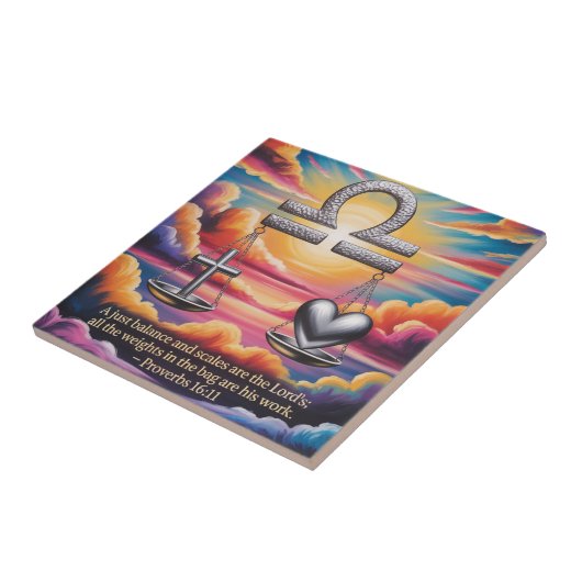 Weegschaal Geloof en liefde Keramische Tegel Tegeltje (Zijkant)