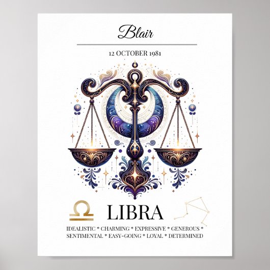 Weegschaal gepersonaliseerde elegante dierenriem W Poster (Voorkant)