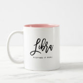 Weegschaal Horoscoop Modern Script Chic Zodiac Sig Tweekleurige Koffiemok (Links)