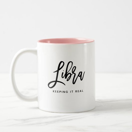 Weegschaal Horoscoop Modern Script Chic Zodiac Sig Tweekleurige Koffiemok (Links)