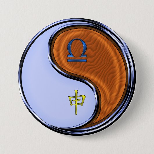 Weegschaal & Houten Aap Ronde Button 7,6 Cm (Voorkant)
