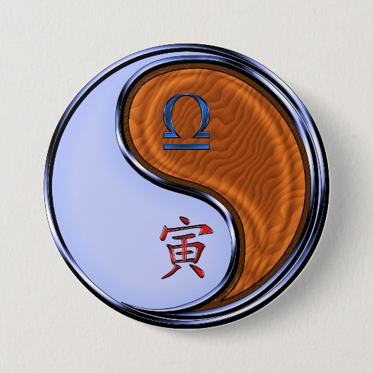 Weegschaal & Houten Tijger Ronde Button 7,6 Cm (Voorkant)