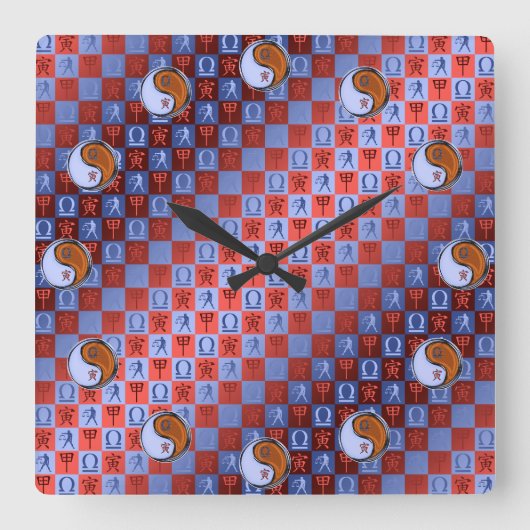 Weegschaal & Houten Tijger Vierkante Klok (Voorkant)