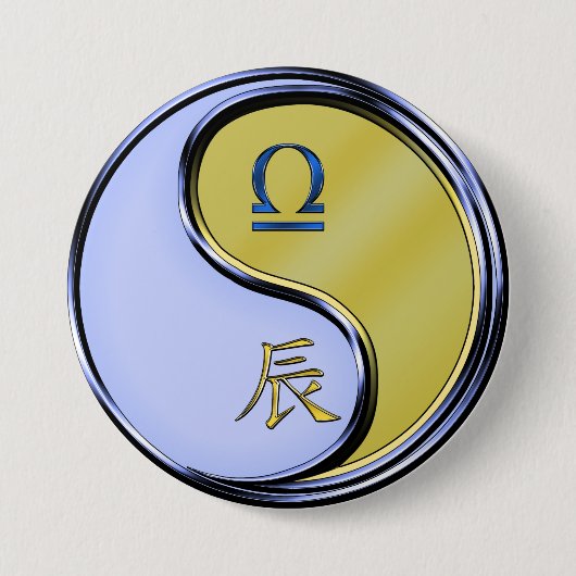 Weegschaal & Metalen Draak Ronde Button 7,6 Cm (Voorkant)
