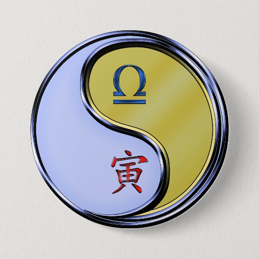 Weegschaal & Metalen Tijger Ronde Button 7,6 Cm (Voorkant)