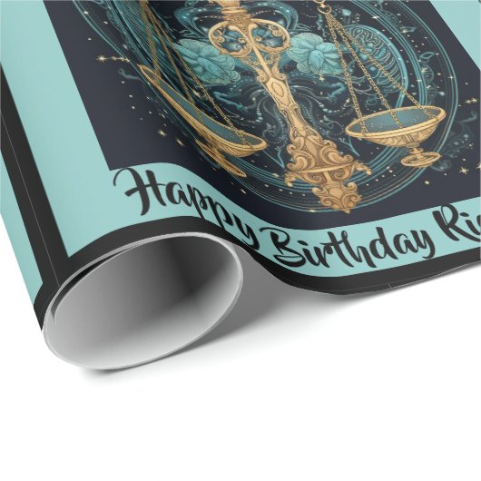 Weegschaal Naam toevoegen Verjaardag Zodiac Gift Cadeaupapier (Rol Hoek)