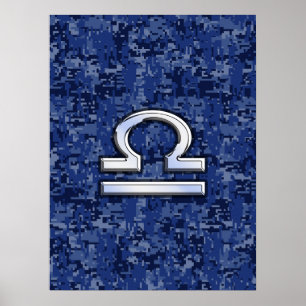 Weegschaal op Blauwe Digitale Camouflage Poster
