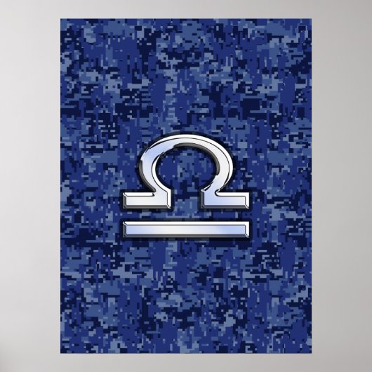 Weegschaal op Blauwe Digitale Camouflage Poster (Voorkant)