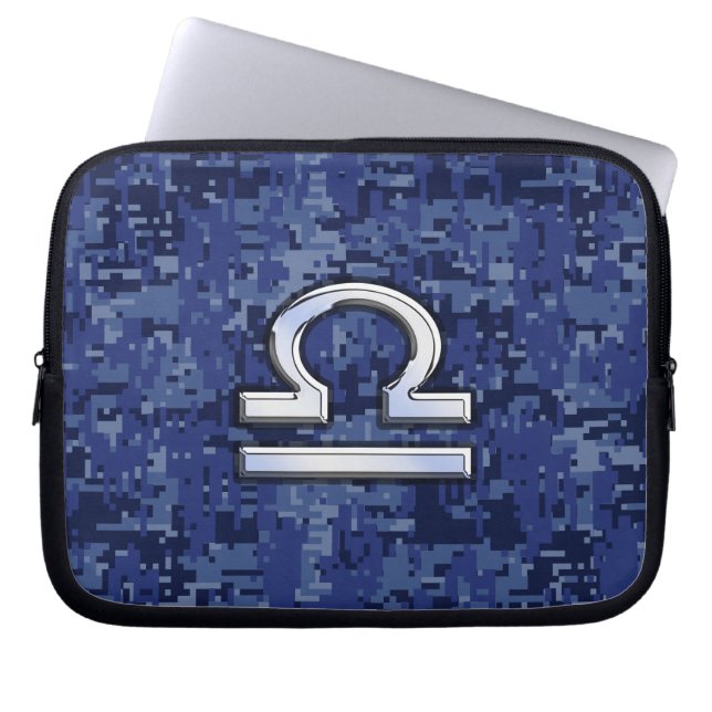 Weegschaal Sterrenbeeld op Blauwe Digitale Camoufl Laptop Sleeve (Voorkant)