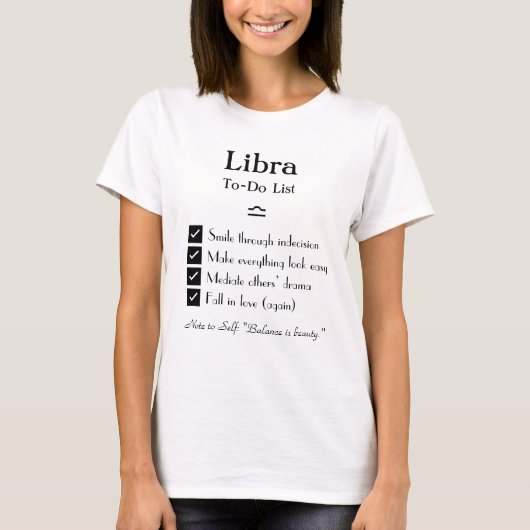 Weegschaal – takenlijst t-shirt (Voorkant)