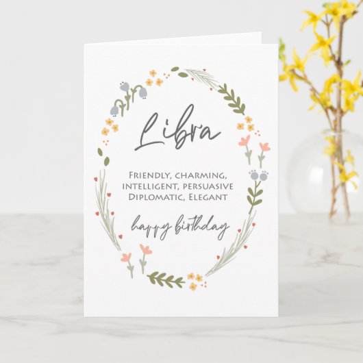 Weegschaal Verjaardag Sterrenbeeld gepersonaliseer Kaart (Gele Bloem)