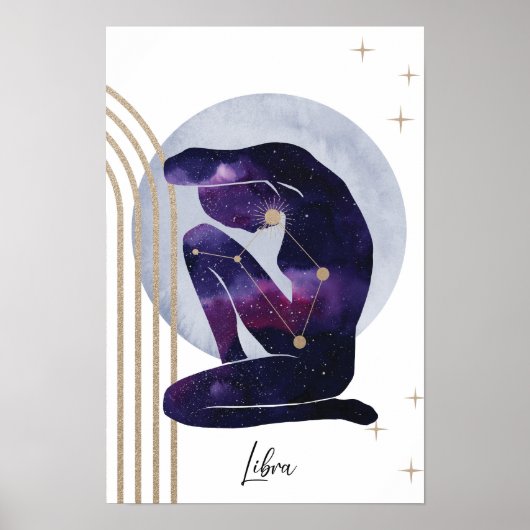 Weegschaal Vrouwelijk Paarse Zodiac Design Poster (Voorkant)