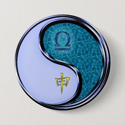 Weegschaal & Water Aap Ronde Button 7,6 Cm (Voorkant)