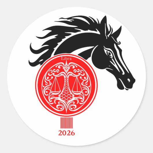 Weegschaal x Jaar van het Paard 2026 Ronde Sticker (Voorkant)