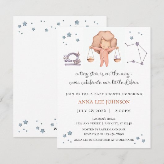 Weegschaal Zodiac Baby Shower Uitnodiging (Voorkant / Achterkant)