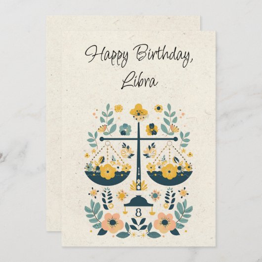 Weegschaal Zodiac Bloemen Verjaardag Flat Kaart (Voorkant / Achterkant)