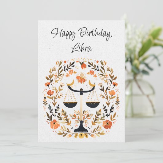 Weegschaal Zodiac Boho Floral Verjaardag Flat Kaar (Staand voorkant)