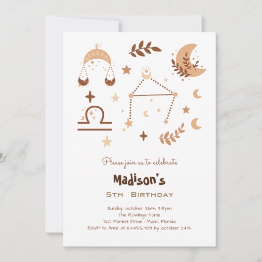 Weegschaal zodiac boho kinderen verjaardag Uitnodi Kaart (Voorkant)