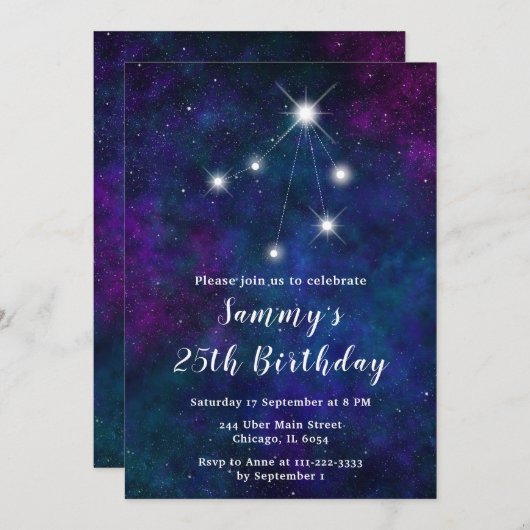 Weegschaal Zodiac Constellation Verjaardagsfeest Kaart (Voorkant / Achterkant)
