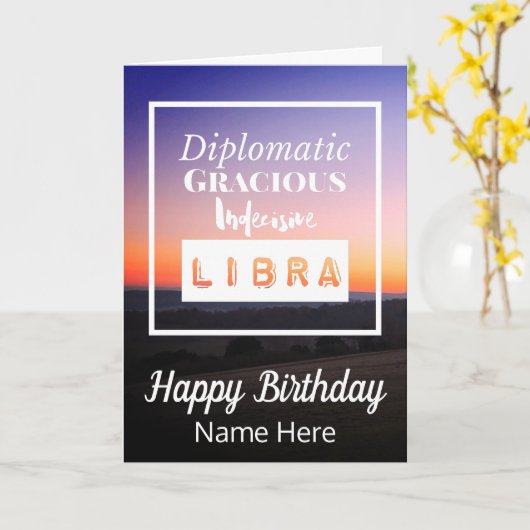 Weegschaal Zodiac Fun Kenmerken Verjaardag Kaart (Gele Bloem)