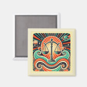 Weegschaal Zodiac Magnet Retro Design (Voorkant / Achterkant)