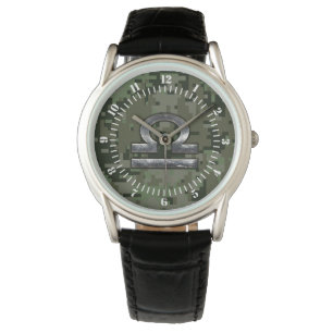 Weegschaal Zodiac Sign Woodland Camouflage Dial Horloge