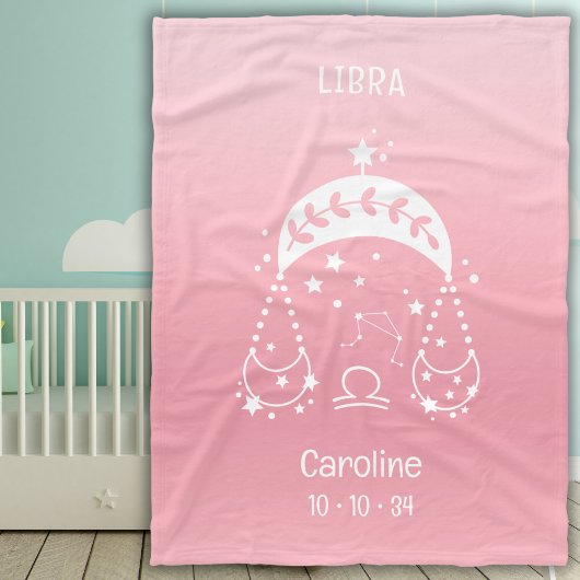 Weegschaal Zodiac Sternaam Geboorte Datum Roze Bab Fleece Deken