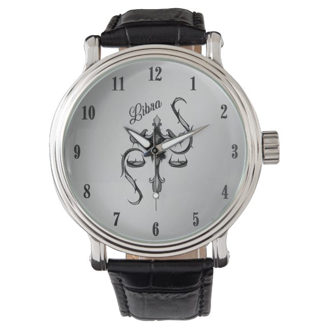 Weegschaal Zodiac Symbool Black Numbers Horloge (Voorkant)