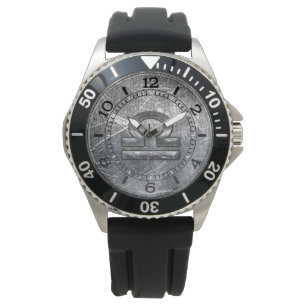 Weegschaal Zodiac Symbool Distress Steel Dial Horloge
