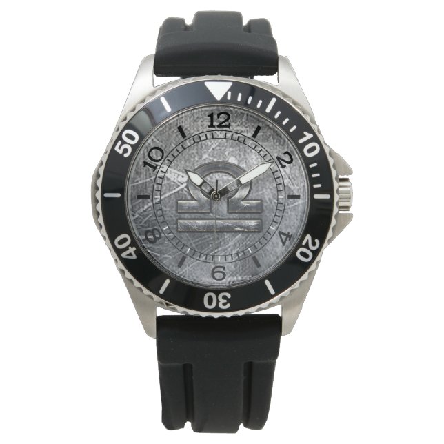 Weegschaal Zodiac Symbool Distress Steel Dial Horloge (Voorkant)