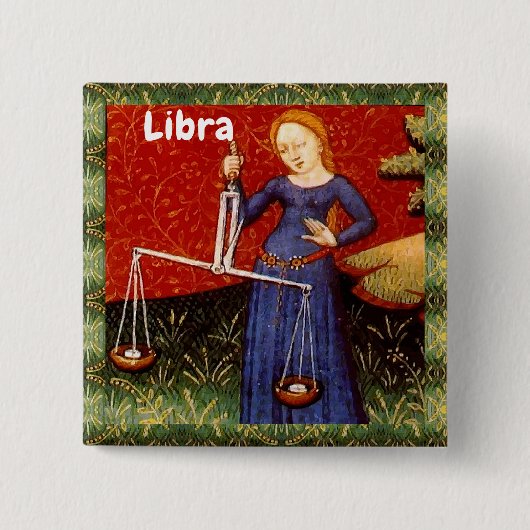 Weegschaal Zodiac Teken Schalen Verjaardagsfeest Vierkante Button 5,1 Cm (Voorkant)