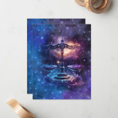 Weegschaal Zodiac Teken Waterverf Ontwerp Notitiekaartje (Voorkant / Achterkant in situ)