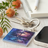 Weegschaal Zodiac Teken Waterverf Ontwerp Sleutelhanger (Voorkant Rechts)