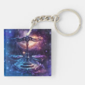 Weegschaal Zodiac Teken Waterverf Ontwerp Sleutelhanger (Achterkant)