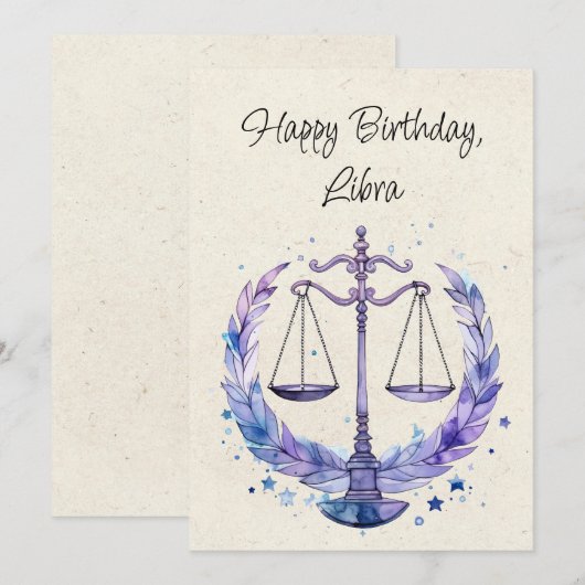 Weegschaal Zodiac Waterverf Verjaardag Flat Kaart (Voorkant / Achterkant)