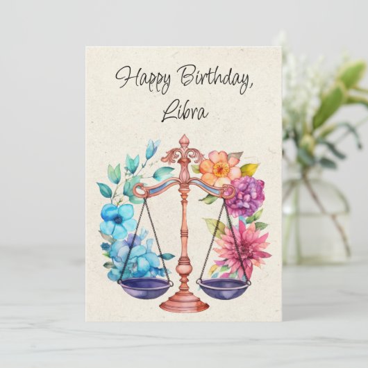 Weegschaal Zodiac Waterverf Verjaardag Flat Kaart (Staand voorkant)