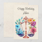 Weegschaal Zodiac Waterverf Verjaardag Flat Kaart (Voorkant / Achterkant)