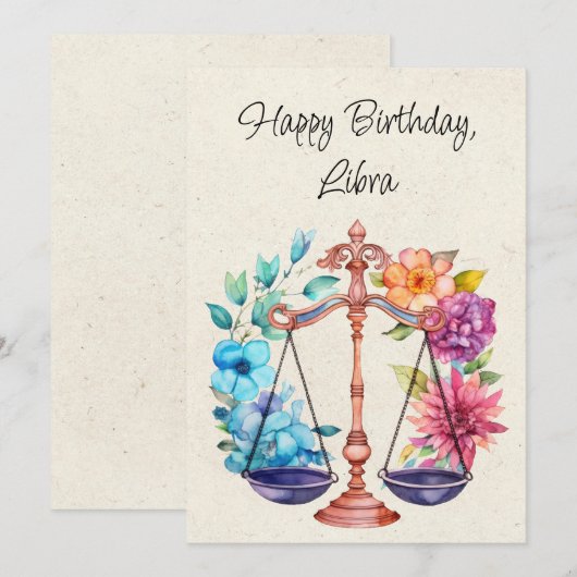 Weegschaal Zodiac Waterverf Verjaardag Flat Kaart (Voorkant / Achterkant)