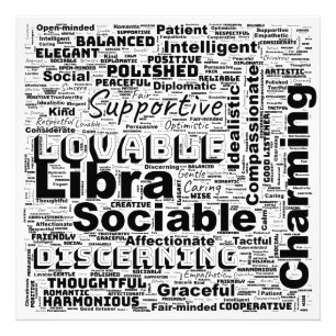 Weegschaal Zodiac Word Cloud Inspiration Glossy Foto Afdruk