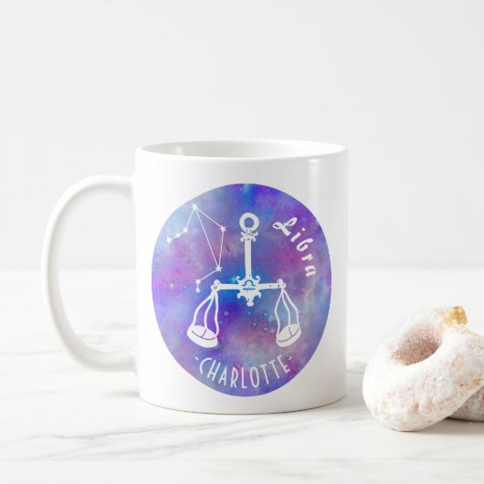 Weegschalen Constellatie sterren Naam Birthday Koffiemok (Met donut)