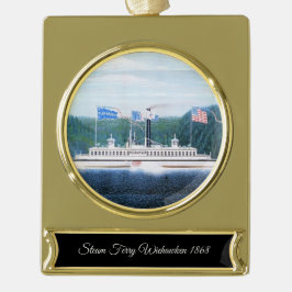 Weehawken stoomveerboot 1868 verguld banner ornament