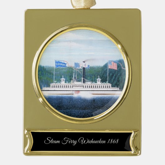 Weehawken stoomveerboot 1868 verguld banner ornament (Voorkant)